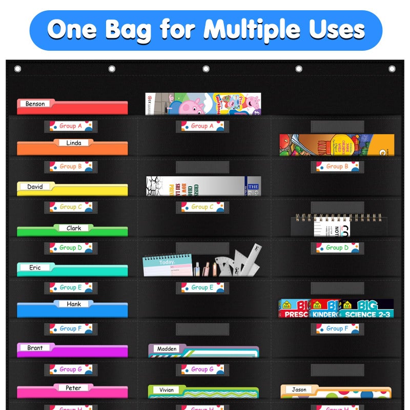 AUVCAS VNOM Classroom Mail Center Organization Storage Pocket Chart with 30 Pockets,Hanging Wall File Folder Organizer Holder with Label Window,5 Over Door Hangers Included,Perfect for Office Home School - Image 4